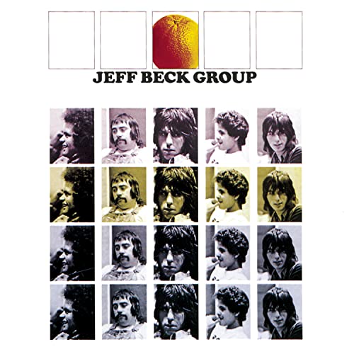 Album cover featuring Jeff Beck Group text, an orange, and a grid of portraits.