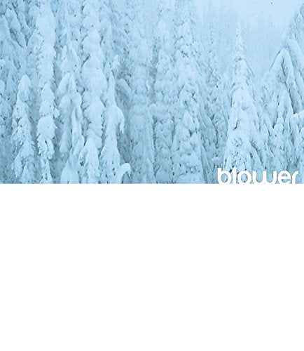 Snow-covered trees and the word “blower” on a white background.
