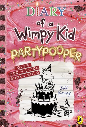 Book cover: “Diary of a Wimpy Kid: Partypooper” with a cake illustration.