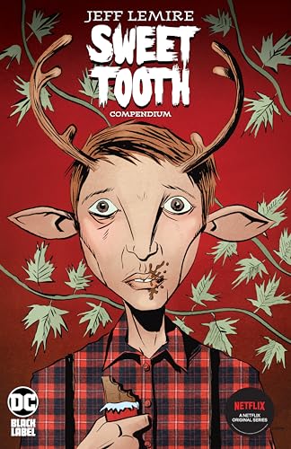 “Sweet Tooth” compendium cover: boy with deer antlers and foliage.