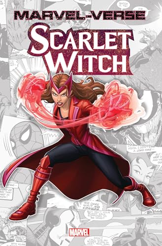 Scarlet Witch in red costume with red energy effects, book cover.