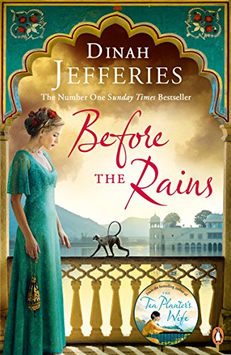 Book cover for Before the Rains featuring a woman in a green dress and monkey.