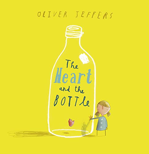 Yellow cover with a bottle containing a heart and a small girl.