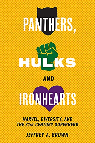 Book cover with superhero symbols—panther, fist, heart—and title text.
