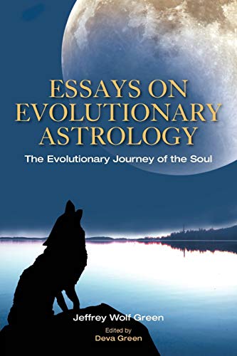 Book cover: "Essays on Evolutionary Astrology" with moon and wolf silhouette.
