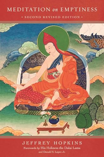 Book cover: āMeditation on Emptinessā with a painted image of a seated monk.