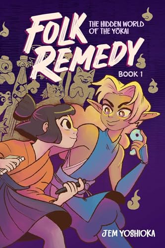 Book cover: "Folk Remedy: Book 1" featuring two young characters and yōkai.