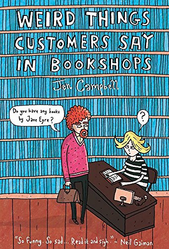 Book cover illustration of a customer asking a bookseller about Jane Eyre.