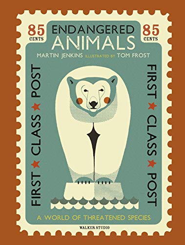 Book cover resembling a postage stamp featuring a polar bear portrait.