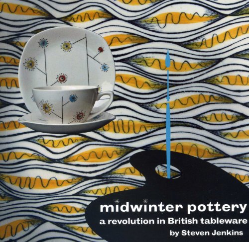 Book cover featuring Midwinter Pottery tableware with a yellow and blue pattern.