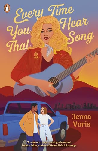 Book cover: woman with guitar, couple, and desert landscape illustration.