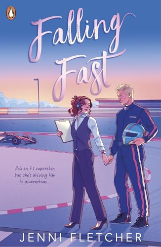 Book cover: “Falling Fast” depicts a couple at a Formula 1 racetrack.