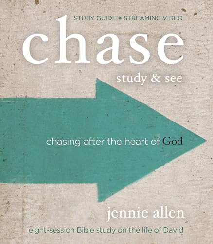 Book cover for "Chase" Bible study guide by Jennie Allen, with teal arrow.