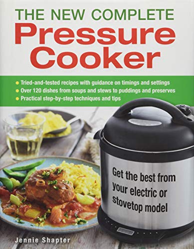 Cookbook cover featuring a pressure cooker, food, and recipe details.