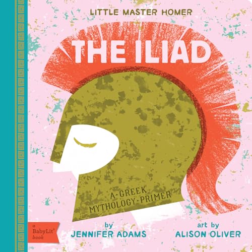Book cover with a green helmet and white face, titled "The Iliad.