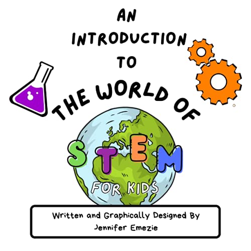 Book cover with STEM imagery: globe, gears, beaker, and text.
