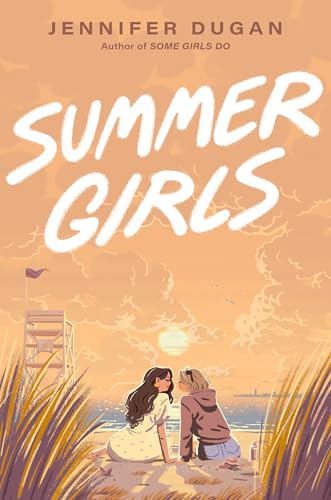 Book cover: two girls on a beach at sunset, tall grass foreground.