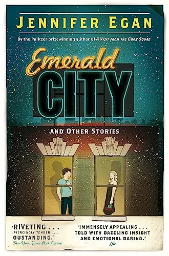 Book cover: “Emerald City and Other Stories” with city skyline and figures in windows.