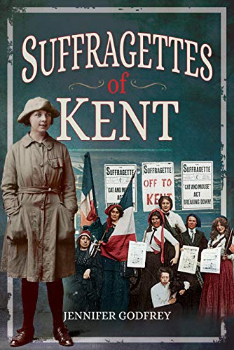 Book cover featuring a woman in a coat and a group of suffragettes.