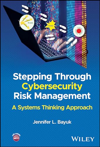 Book cover: “Stepping Through Cybersecurity Risk Management” with laptop image.