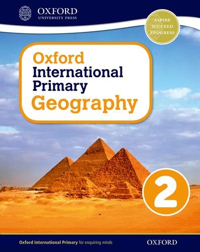 Geography textbook cover with pyramids and a large orange number two.