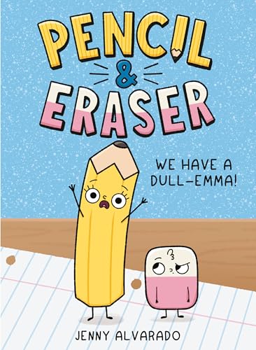 Cartoon pencil and eraser characters on a book cover.