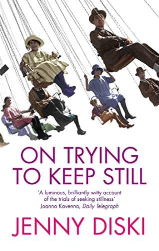 Book cover with people on swings against a purple background.
