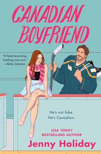 Book cover: illustrated couple, a hockey player and ballerina, with pink text.
