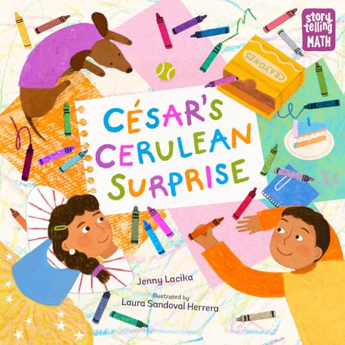 Book cover with children, a dog, and scattered art supplies.