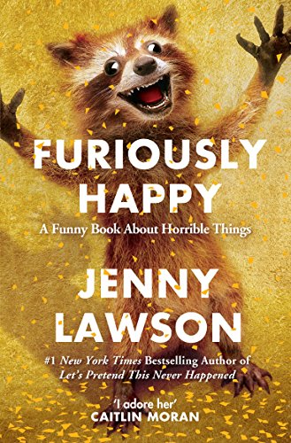 Book cover showing a happy, wide-eyed raccoon surrounded by yellow confetti on gold background.