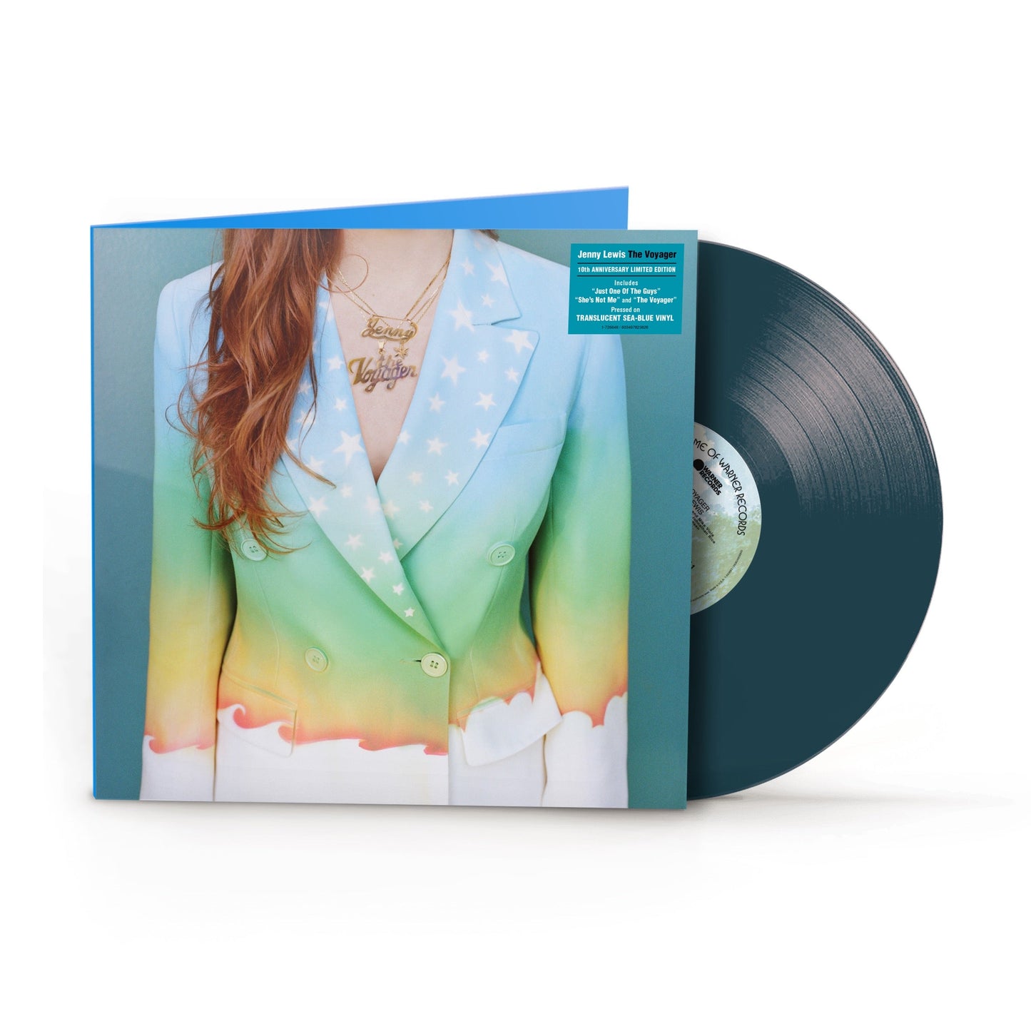 Jenny Lewis’ “The Voyager” blue vinyl record with album cover art.