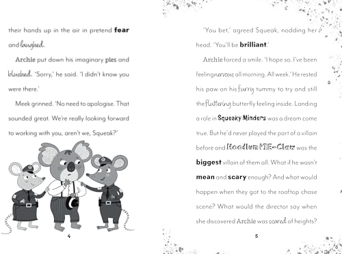Three cartoon mice and a koala dressed as detectives, book illustration.