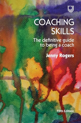 Book cover for Coaching Skills by Jenny Rogers with a colorful watercolor background.