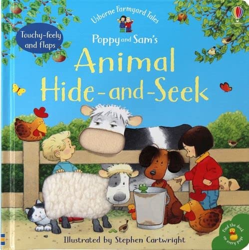 Children's book cover featuring Poppy, Sam, and farm animals near a wooden fence.