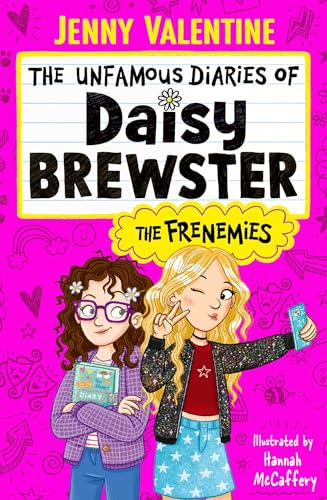 Book cover featuring two illustrated girls against a bright pink background with doodle patterns.