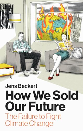 A man and woman sit in a living room with a burning globe outside.