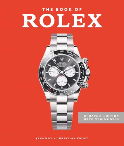 The Book of Rolex cover featuring a stainless steel chronograph watch against a red background.