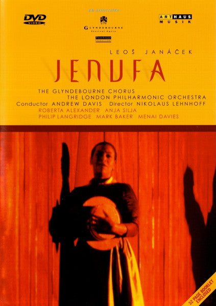 Jenufa DVD cover featuring a woman in traditional clothing against orange.