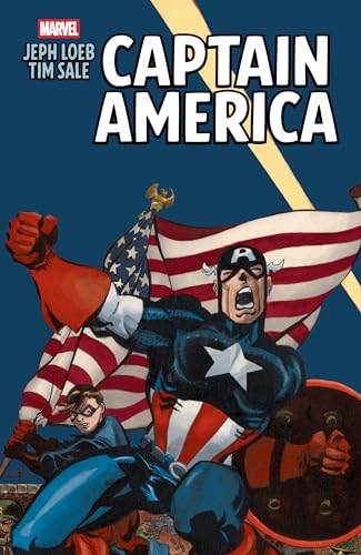 Comic book cover with Captain America and woman in dynamic pose against blue background.
