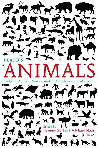 BookLined book cover with black animal silhouettes surrounding the red title Plato's Animals.