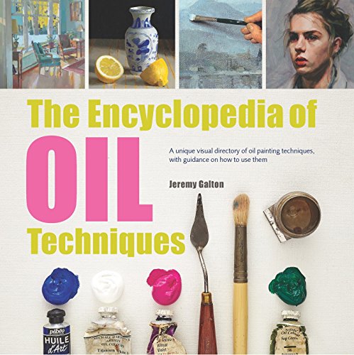 Book cover: "The Encyclopedia of Oil Techniques" with paint and brush imagery.
