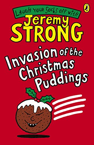 Red book cover with cartoon pudding and title "Invasion of the Christmas Puddings".