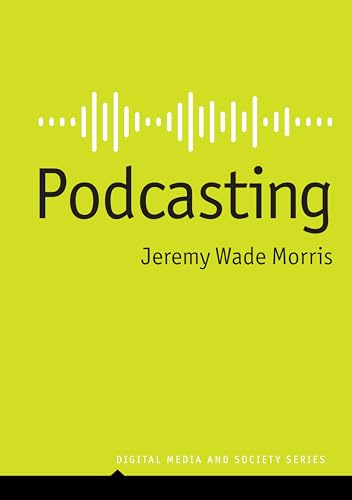 Green book cover with "Podcasting" title and waveform graphic.