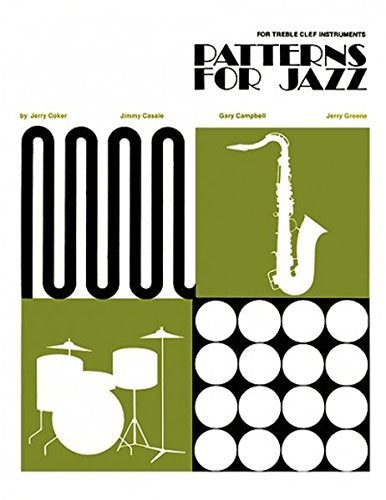 Cover of Patterns for Jazz music book featuring a saxophone, drums, and abstract shapes.