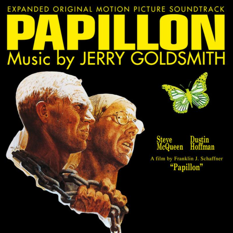 CD cover for "Papillon" soundtrack featuring Steve McQueen and Dustin Hoffman.
