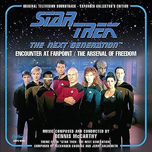 Star Trek: The Next Generation soundtrack CD cover with cast photo.