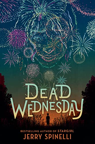 Book cover: face formed of fireworks, lone figure in a field.