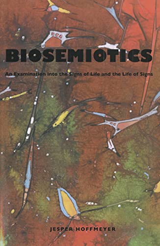Book cover for "Biosemiotics" with abstract, colorful shapes and text.