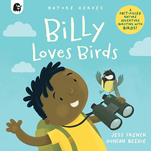 Boy with binoculars looking at a small bird, book cover.