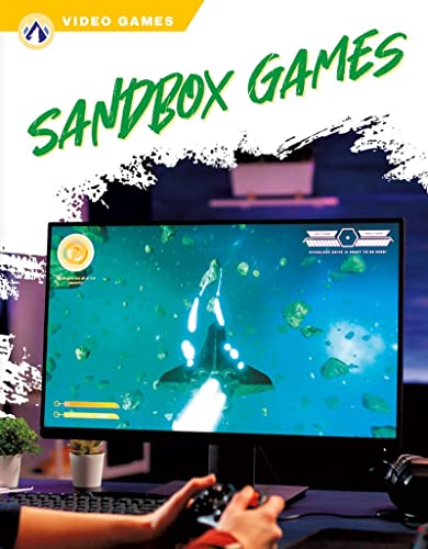 Book cover titled Sandbox Games showing a person playing a space game on monitor.